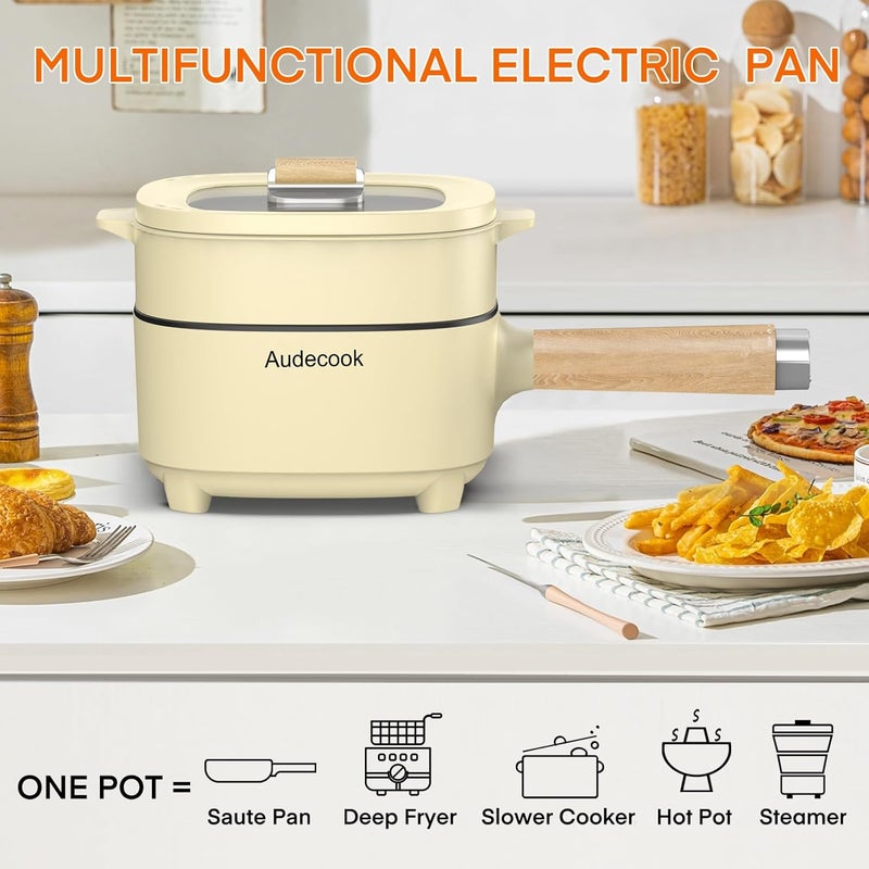 Audecook Hot Pot Electric 2L, Cermic Glaze Non-Stick Frying Pan 8 Inch, Portable Travel Cooker for Ramen/Steak/Fried Rice/Oatmeal/Soup, with Dual Power Control (Silicone Spatula Included) - Image 4